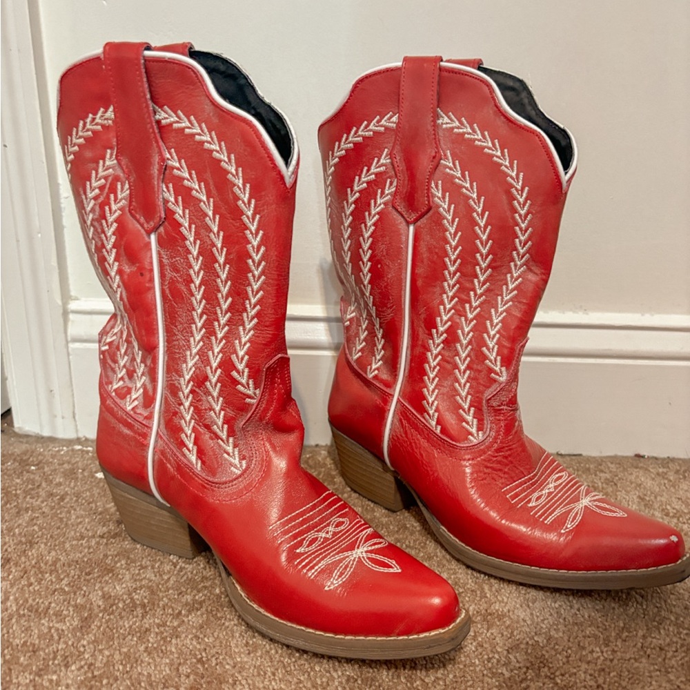 Stylish Red Heeled Cowboy Boots